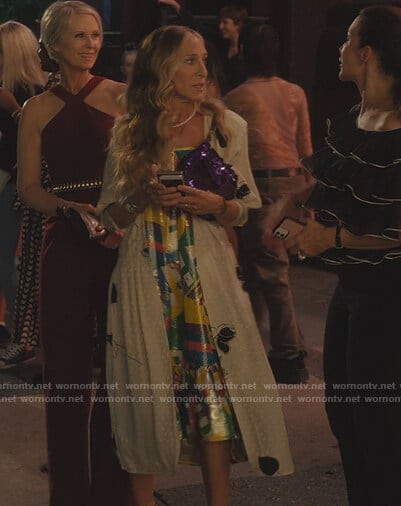 Carrie’s purple sequin clutch on And Just Like That