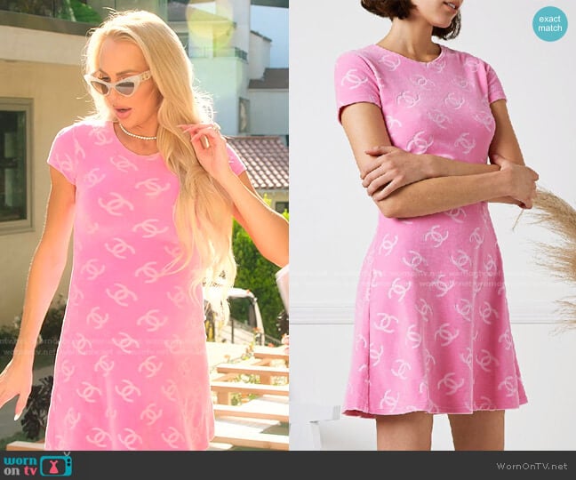 Chanel Pink Velour CC Mini Dress worn by Christine Quinn on Selling Sunset