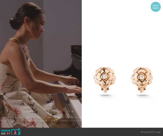 Chanel Extrait De Camelia Earrings worn by Lily Goldenblatt (Cathy Ang) on And Just Like That