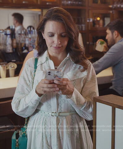 Charlotte’s white printed shirtdress on And Just Like That