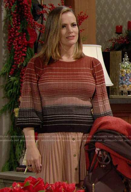 Chelsea’s brown ombre striped sweater on The Young and the Restless