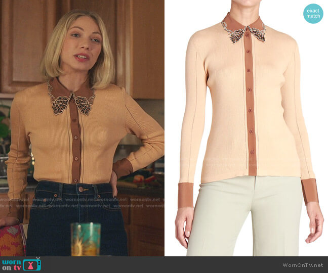Chloe Embellished Ribbed Knit Cardigan worn by Kate Keller (Tavi Gevinson) on Gossip Girl
