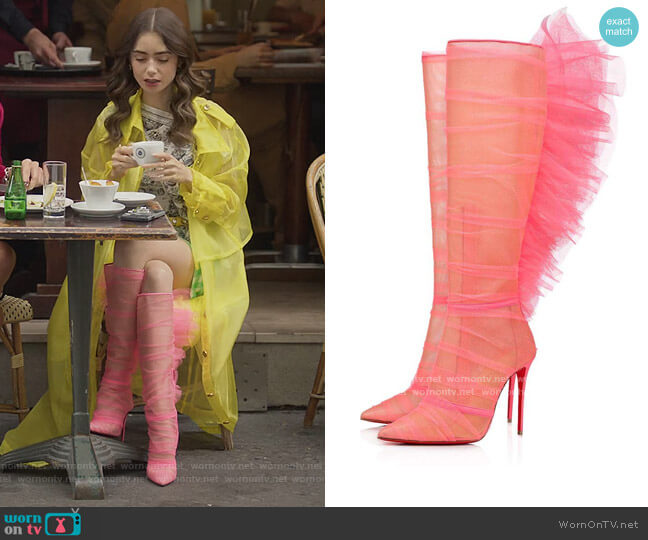 Christian Louboutin Libellibotta Boots worn by Emily Cooper (Lily Collins) on Emily in Paris