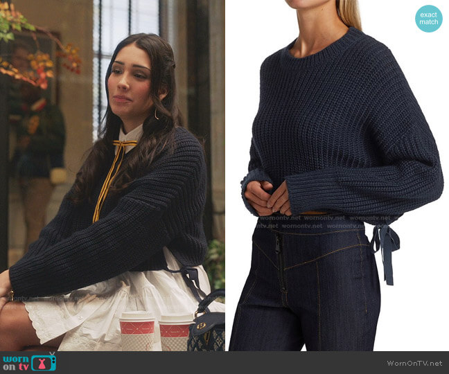 Cinq a Sept Eddie Side-Tie Crop Sweater worn by Luna La (Zión Moreno) on Gossip Girl