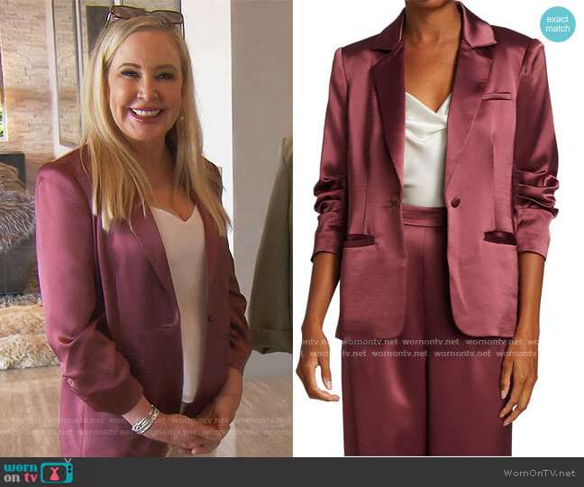 Cinq a Sept Khloe Smooth Satin Jacket worn by Shannon Beador on The Real Housewives of Orange County