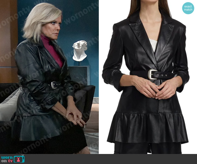 Cinq a Sept Natasha Belted Leather Blazer worn by Ava Jerome (Maura West) on General Hospital