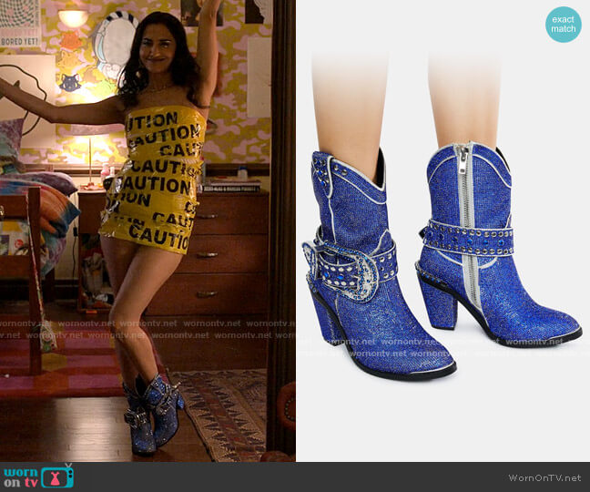 Club Exx Royal Sheriff Shine Cowboy Boots worn by Bela Malhotra (Amrit Kaur) on The Sex Lives of College Girls