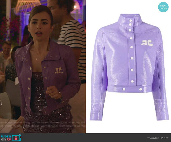 Courreges Logo Chest Jacket worn by Emily Cooper (Lily Collins) on Emily in Paris