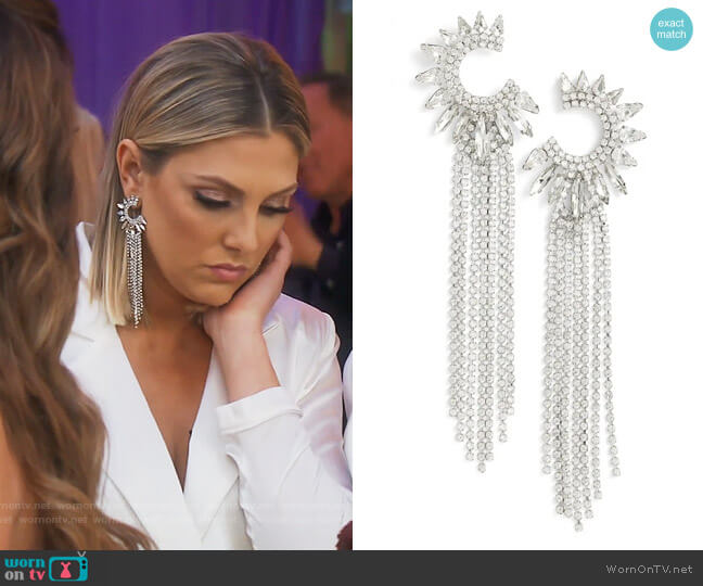 Cristabelle Crescent Fringe Statement Earrings worn by Gina Kirschenheiter on The Real Housewives of Orange County