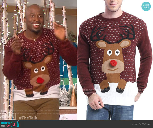 Daisys Boutique Reindeer Snowman Santa Snowflakes Sweater worn by Akbar Gbajabiamila on The Talk