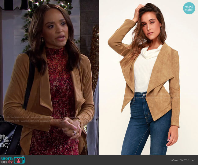 BB Dakota Earned It Tan Suede Lace-Up Back Jacket worn by Lani Price (Sal Stowers) on Days of our Lives