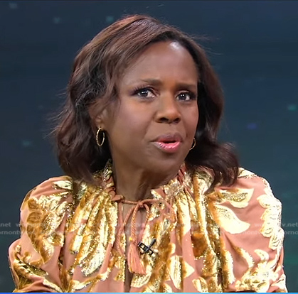 Deborah’s metallic floral blouse on Good Morning America
