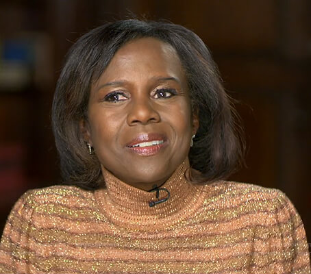 Deborah’s metallic striped turtleneck sweater on Good Morning America