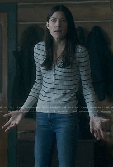 Debra’s grey striped henley top on Dexter New Blood