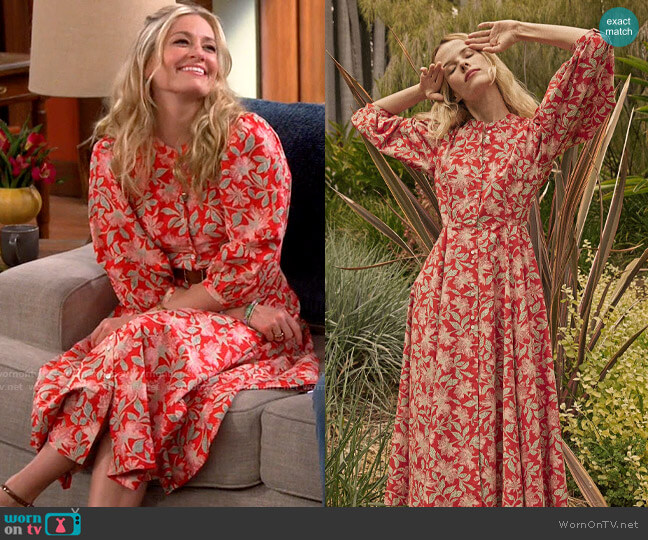 Doen Edessa Dress in Jardin Majorelle worn by Gemma (Beth Behrs) on The Neighborhood