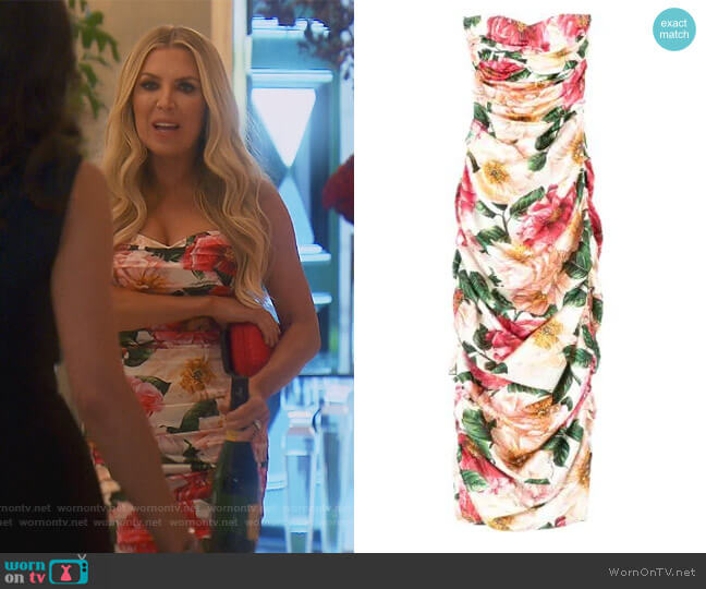Dolce & Gabbana Ruched Floral Strapless Dress worn by Dr. Jen Armstrong on The Real Housewives of Orange County