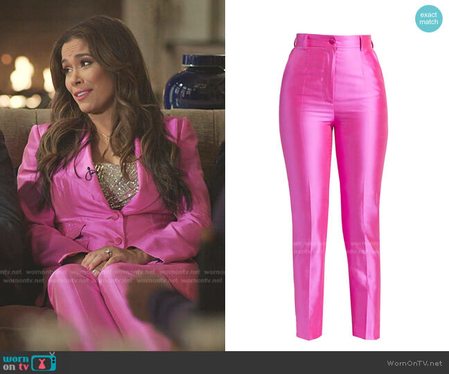 Doce & Gabbana Skinny Silk Ankle Pants worn by Cristal Jennings (Daniella Alonso) on Dynasty