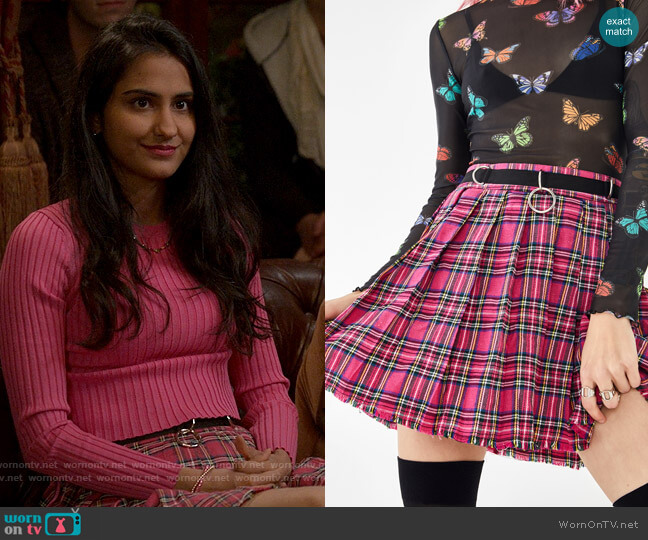 Current Mood Mood Sweet Dress Code Plaid Skirt worn by Bela Malhotra (Amrit Kaur) on The Sex Lives of College Girls