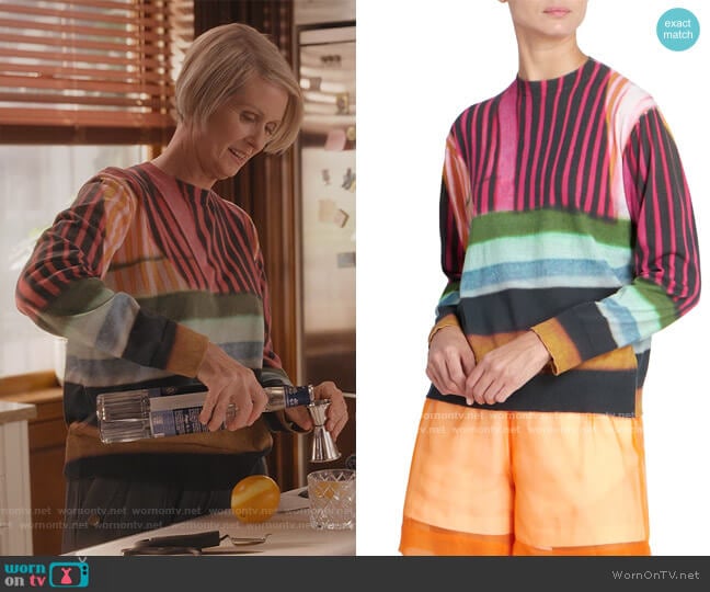 Dries Van Noten Colorblock Abstract Stripe Sweater worn by Miranda Hobbs (Cynthia Nixon) on And Just Like That