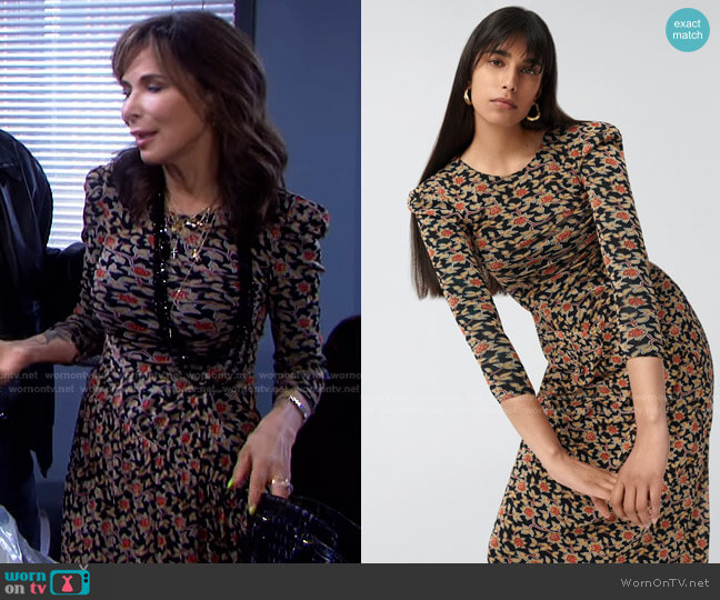 Diane von Furstenberg Barbara Reversible Mesh Dress in Woodcut & Vines worn by Kate Roberts (Lauren Koslow) on Days of our Lives