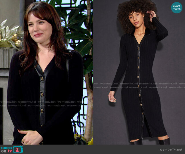 Ecru Rib Sweater Dress with Faux Leather worn by Tessa Porter (Cait Fairbanks) on The Young and the Restless