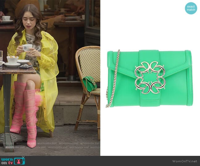 Elie Saab Leather Shoulder Bag worn by Emily Cooper (Lily Collins) on Emily in Paris