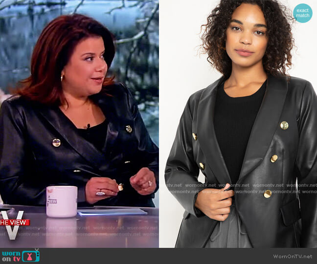 Eloquii Double Breasted Faux Leather Blazer worn by Ana Navarro on The View