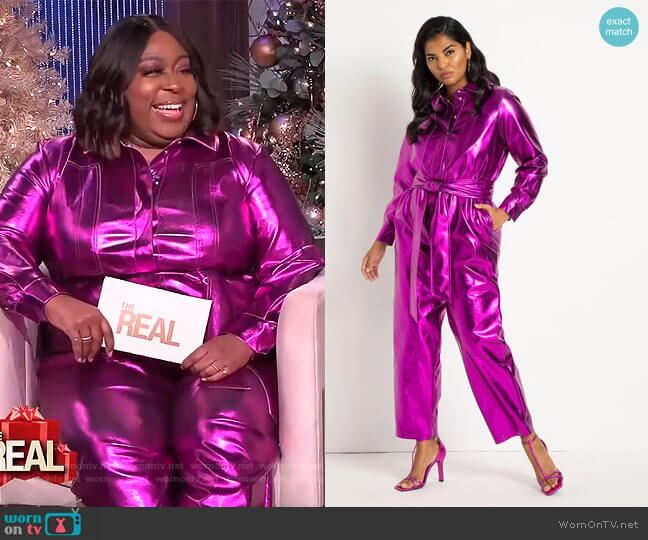 Eloquii Metallic Tie Ankle Jumpsuit worn by Loni Love on The Real