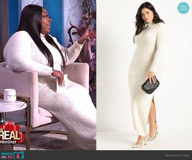 Eloquii Tinsel Yarn Maxi Sweater Dress worn by Loni Love on The Real