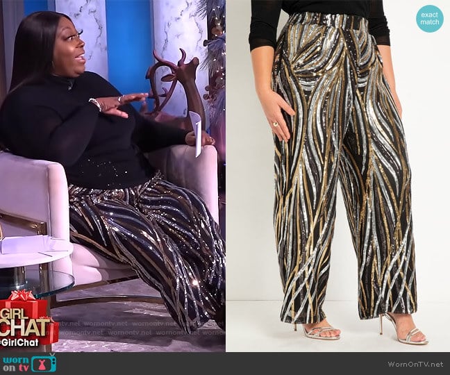 Eloquii Wide Leg Multi-Sequin Pant worn by Loni Love on The Real