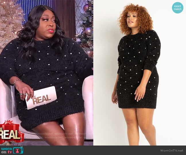 Eloquii Rhinestone Sweater Dress worn by Loni Love on The Real