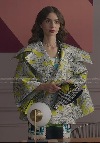 Emily’s yellow floral jacket on Emily in Paris