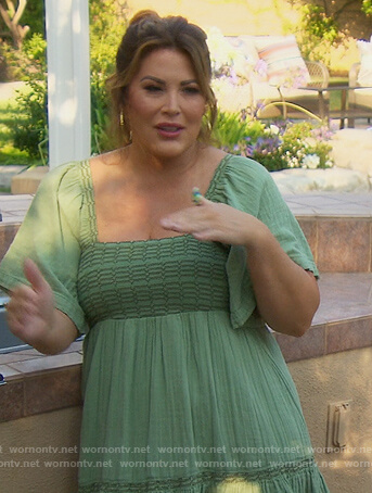 Emily’s green smocked mini dress on The Real Housewives of Orange County