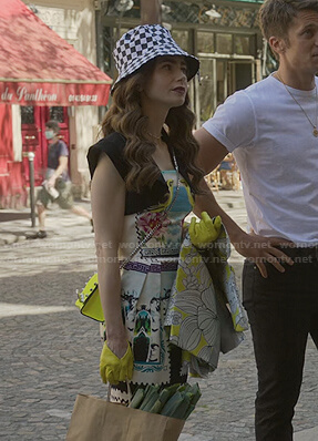Emily’s white printed dress on Emily in Paris