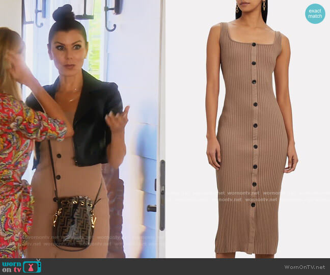 Enza Costa Ribbed Knit Button Midi Dress worn by Heather Dubrow on The Real Housewives of Orange County