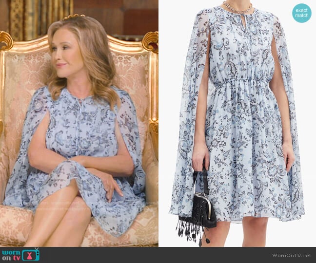 Erdem Austin Printed Cape Dress worn by Kathy Hilton on Paris in Love