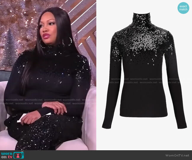 Express Cascading Sequin Turtleneck Top worn by Garcelle Beauvais on The Real