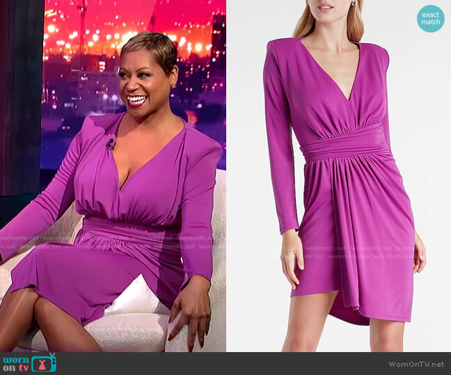 Express Draped V-Neck Strong Shoulder Mini Dress worn by Monique Kelley on E! News