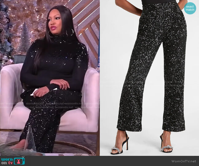 Express High Waisted Sequin Trouser worn by Garcelle Beauvais on The Real