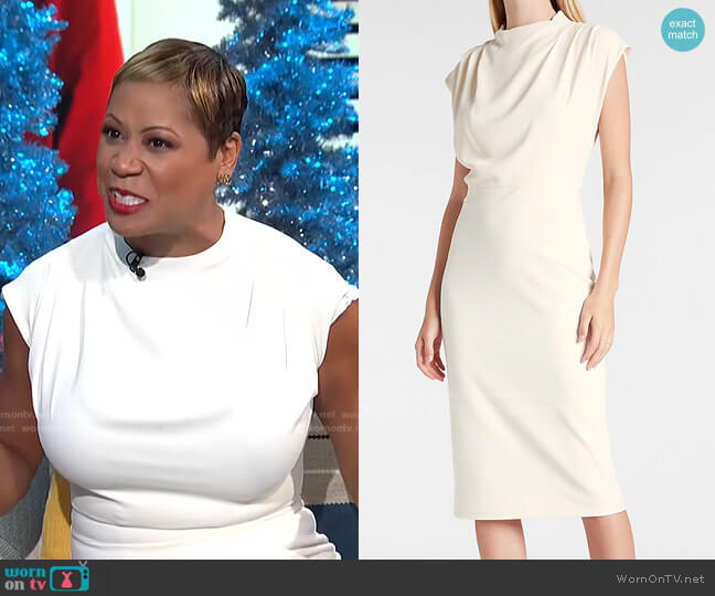 Express Draped Mock Neck Midi Sheath Dress