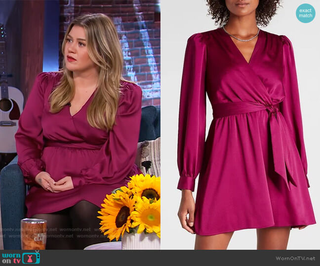 Express Pink Satin Wrap Dress worn by Kelly Clarkson on The Kelly Clarkson Show