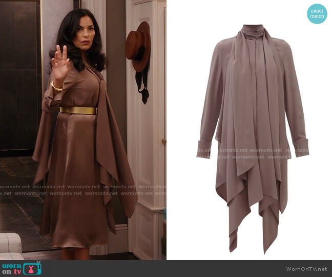 Fendi Tie-neck handkerchief-hem silk-georgette blouse worn by Seema Patel (Sarita Choudhury) on And Just Like That