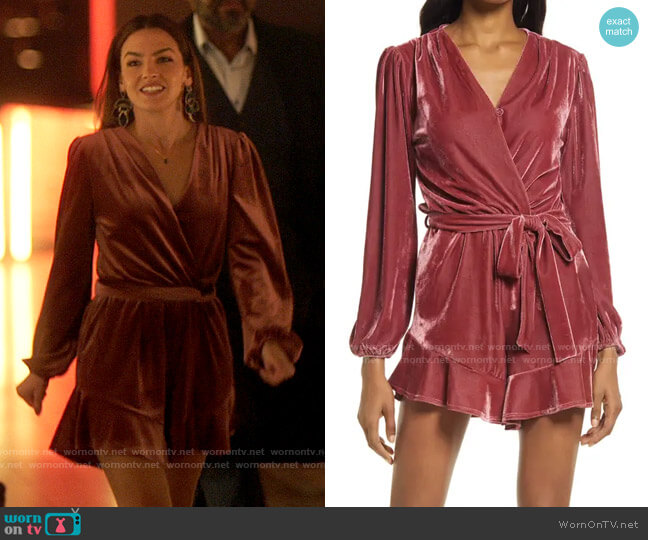 Fraiche by J Velvet Ruffle Long Sleeve Tie Waist Romper worn by Allegra Garcia (Kayla Compton) on The Flash