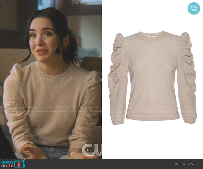 Frame Shirred-Sleeve Cashmere Sweater worn by Bess (Maddison Jaizani) on Nancy Drew