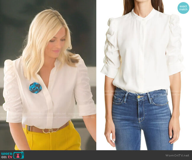 Frame Shirred Sleeve Silk Blouse