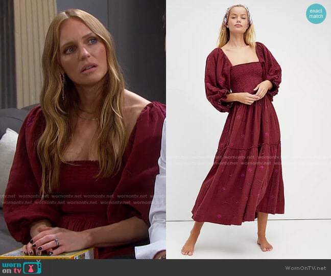 Free People Dahlia Embroidered Maxi Dress worn by Abigail Deveraux (Marci Miller) on Days of our Lives