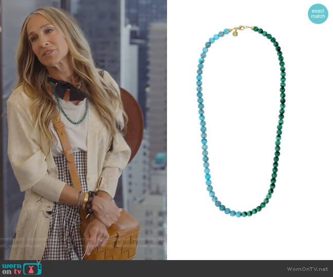 Fry Powers Turquoise and Malachite Rope Necklace worn by Carrie Bradshaw (Sarah Jessica Parker) on And Just Like That