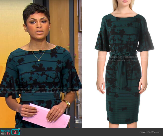 Gabby Skye Floral Striped Wear to Work Dress worn by Jericka Duncan on CBS Mornings