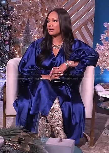 Garcelle’s blue satin wrap dress on The Real