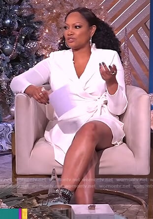 Garcelle’s white tuxedo wrap dress on The Real